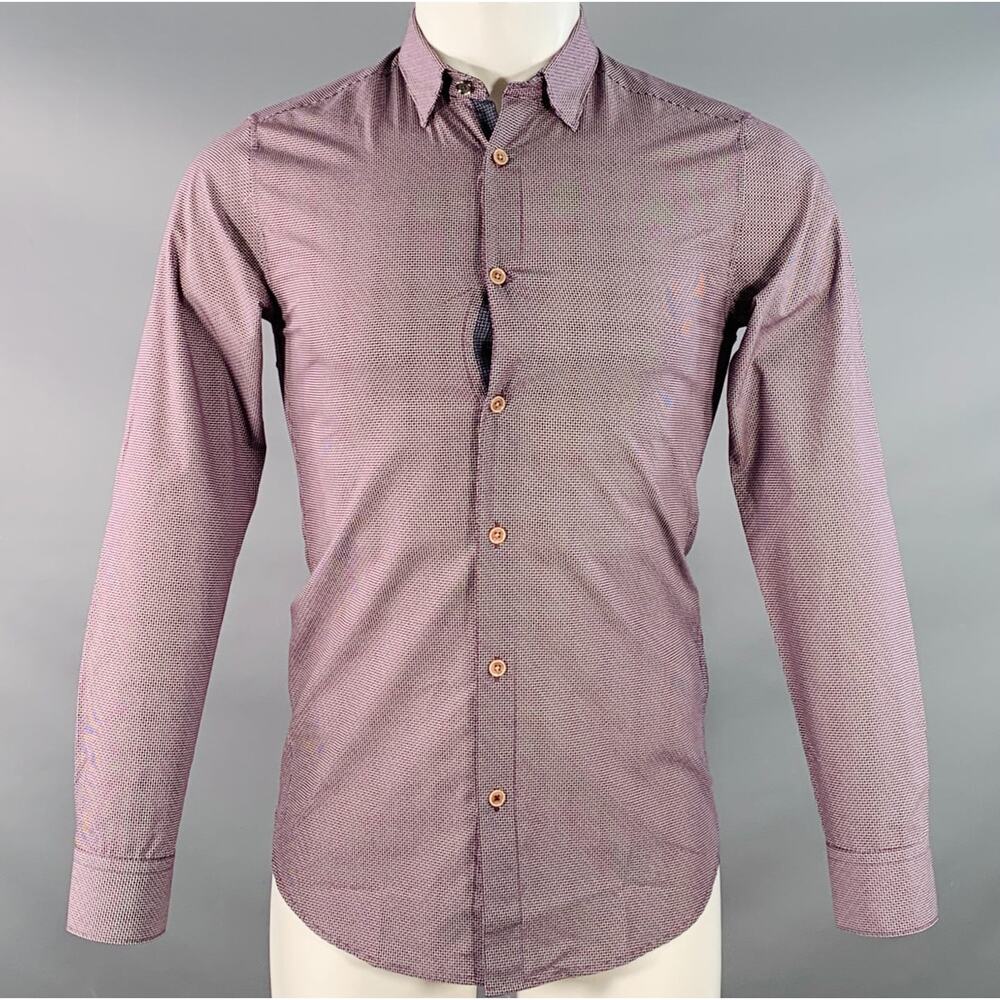 TED BAKER XS Femme Purple White Geometric Cotton Spread Collar Long Sleeve Shirt